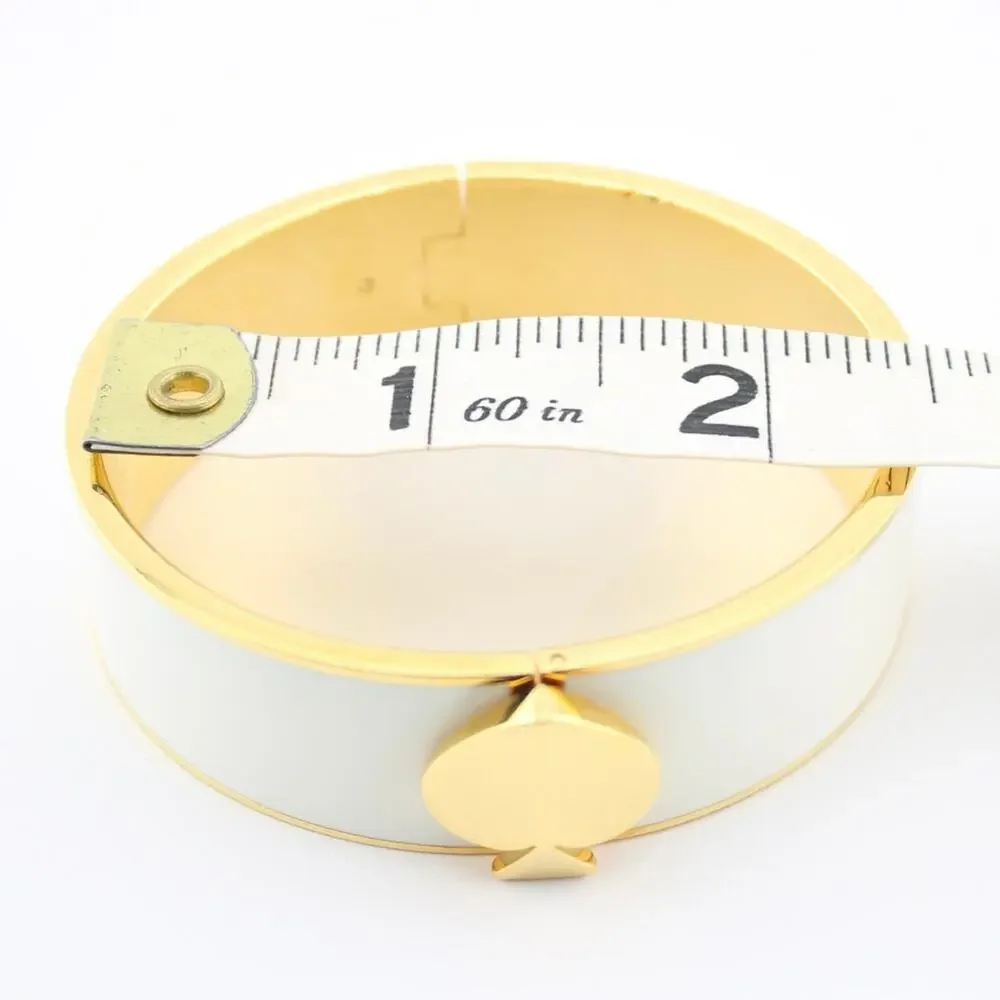 Kate Spade White Enamel Gold Tone Hinged Spade Bangle Bracelet - Picture 8 of 10